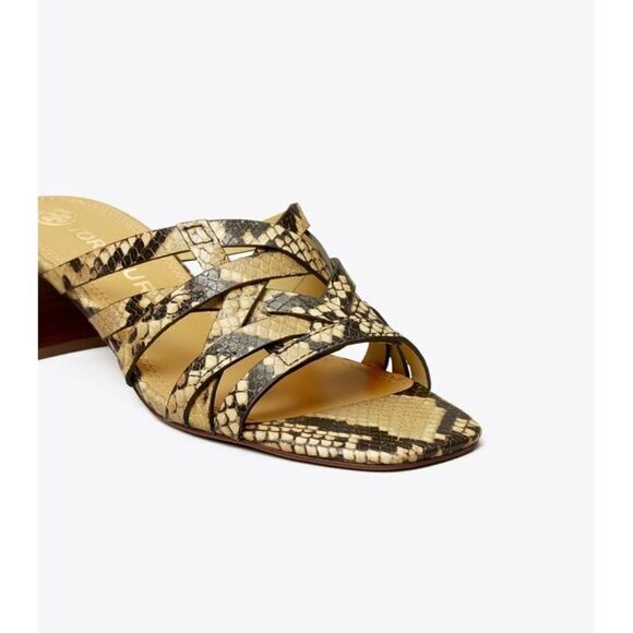 Tory Burch Pale Desert Roccia Basket Weave Leather Block Stacked Heel Size 7.5 - Picture 4 of 11